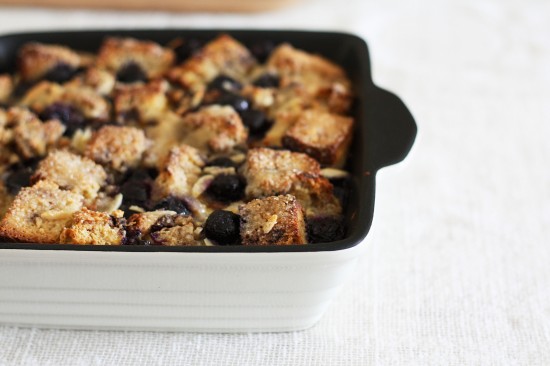 blueberry almond brioche pudding