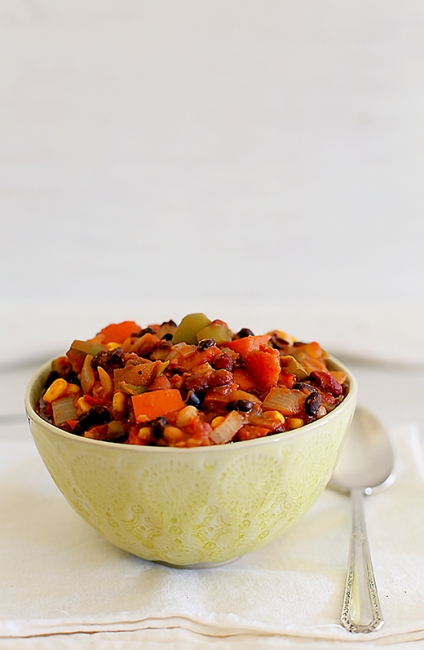 Three bean vegetarian chilli l a splash of vanilla