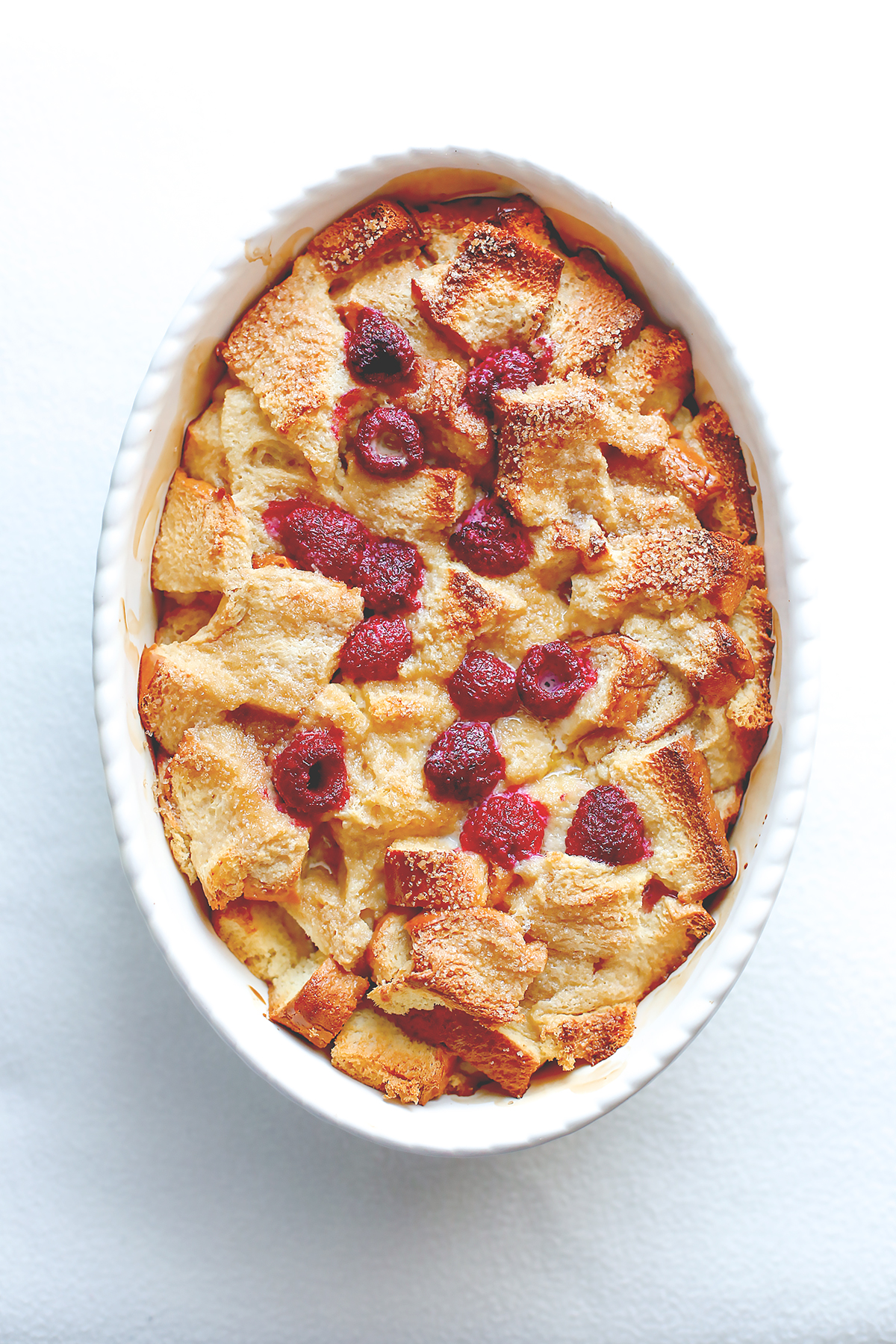 Maple raspberry brioche pudding a splash of vanilla