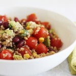 Quinoa, lentil and bean salad with summer vegetables