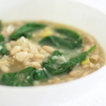 Cannellini bean, leek and baby spinach soup with quinoa