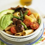 Springtime pasta – rigatoni with cherry tomatoes, asparagus, mushrooms and lemon