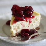 New York baked cheesecake with cherry sauce