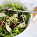Chicken, green bean and red grape salad with basil mayonnaise