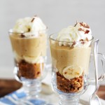 Creamy banoffee parfait with caramel pudding and banana