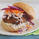 Spicy sweet potato black bean burgers with chilli lime coleslaw