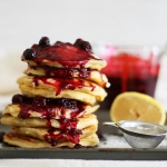 Lemon ricotta pancakes with berry sauce for Pancake Day