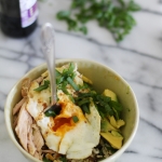 Brown rice bowl with tuna, avocado & fried egg