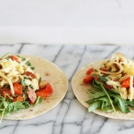 Chorizo & caramelised onion scrambled egg brekkie wraps