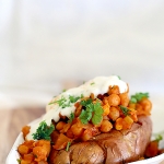 Baked sweet potatoes with spicy lemon chickpeas