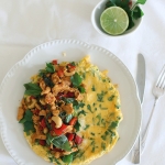 Stir fried chilli basil chicken & cashew omelet