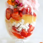 Fairy floss ice cream trifles with macerated strawberries, lemon curd & meringue