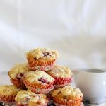 Raspberry, white chocolate, coconut & streusel muffins